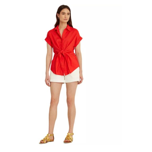 🌷Ralph Lauren Linen Button Up Shirt with Tie Front - Picture 3 of 14